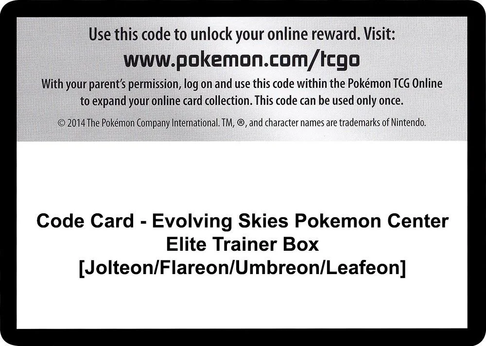 Code Card - Evolving Skies Pokemon Center Elite Trainer Box [Jolteon/Flareon/Umbreon/Leafeon]