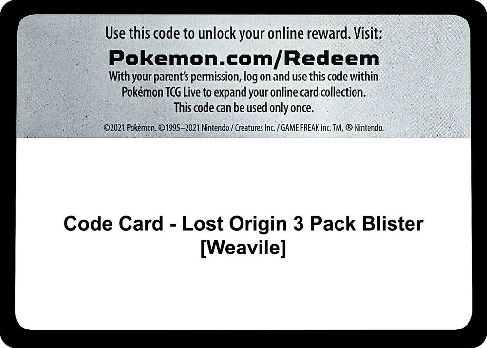 Code Card - Lost Origin 3 Pack Blister [Weavile]