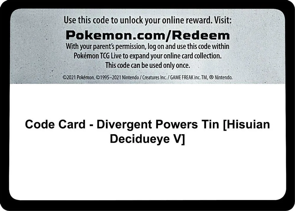 Code Card - Divergent Powers Tin [Hisuian Decidueye V]
