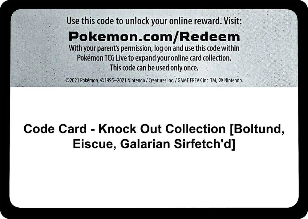 Code Card - Knock Out Collection [Boltund, Eiscue, Galarian Sirfetch'd]