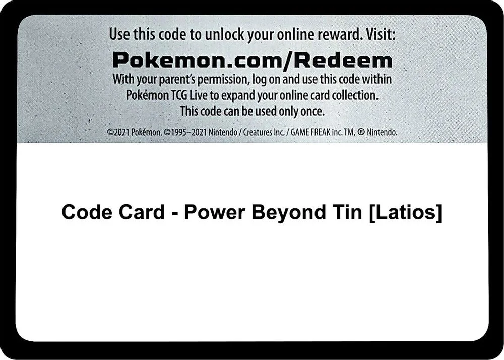 Code Card - Power Beyond Tin [Latios]