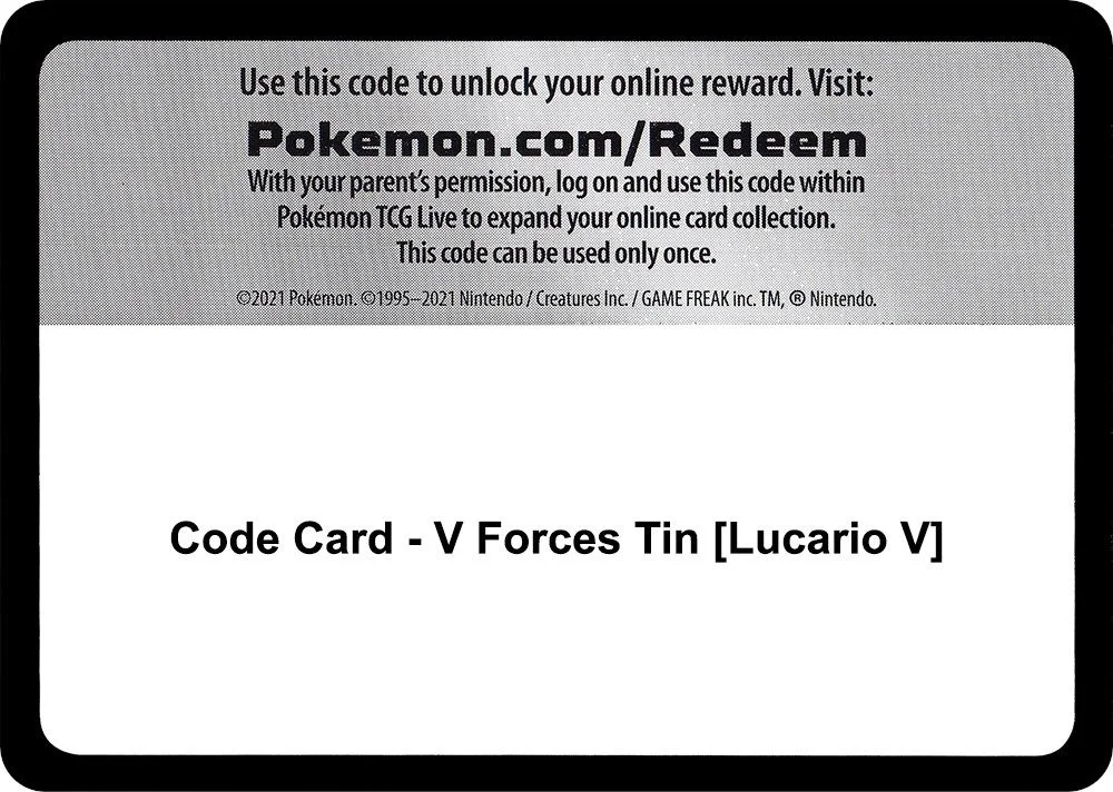 Code Card - V Forces Tin [Lucario V]