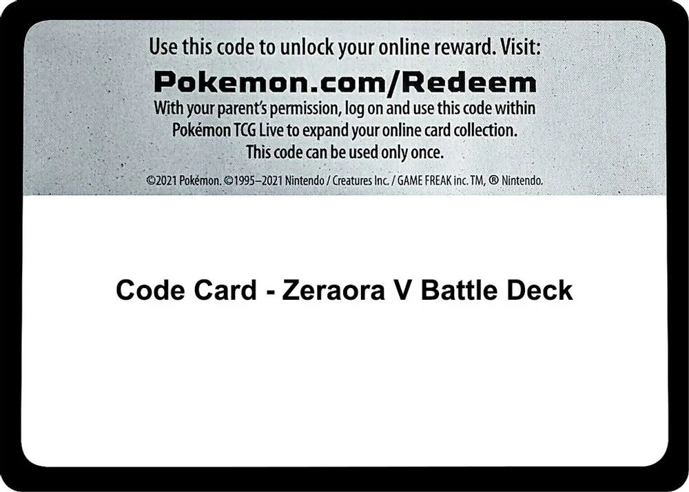 Code Card - Zeraora V Battle Deck