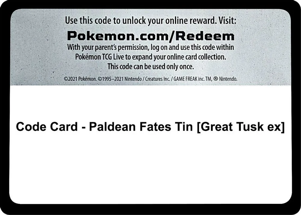 Code Card - Paldean Fates Tin [Great Tusk ex]