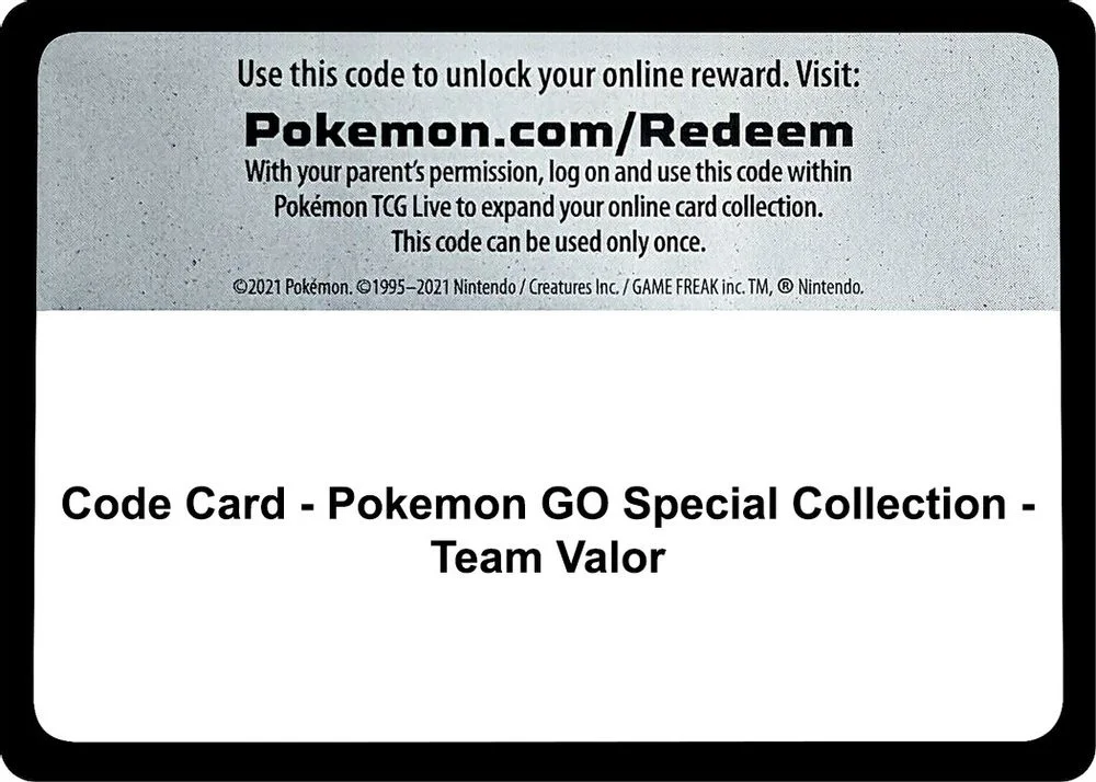 Code Card - Pokemon GO Special Collection - Team Valor