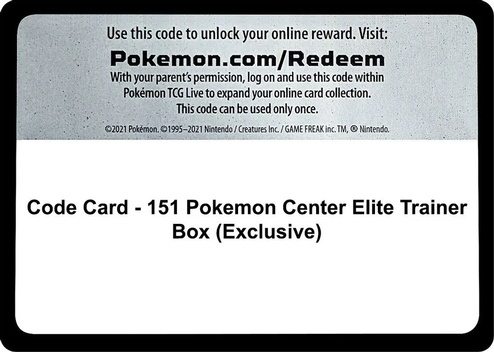 Code Card - 151 Pokemon Center Elite Trainer Box (Exclusive)