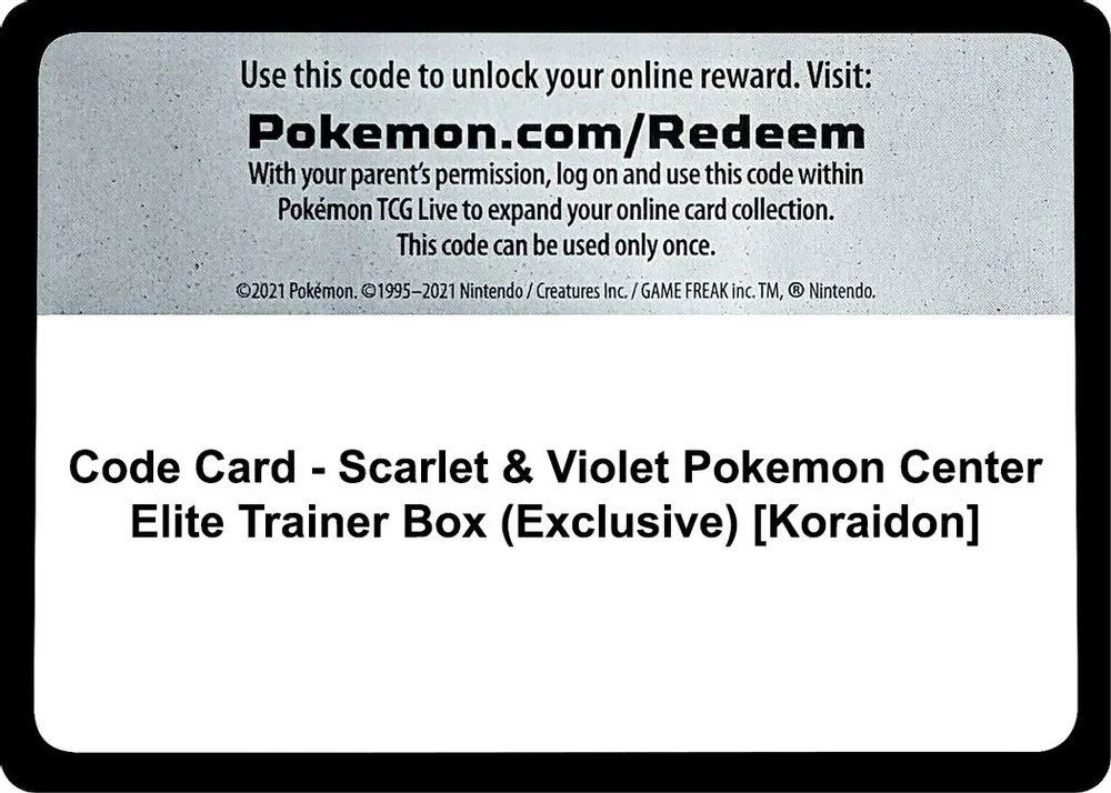 Code Card - Scarlet & Violet Pokemon Center Elite Trainer Box (Exclusive) [Koraidon]