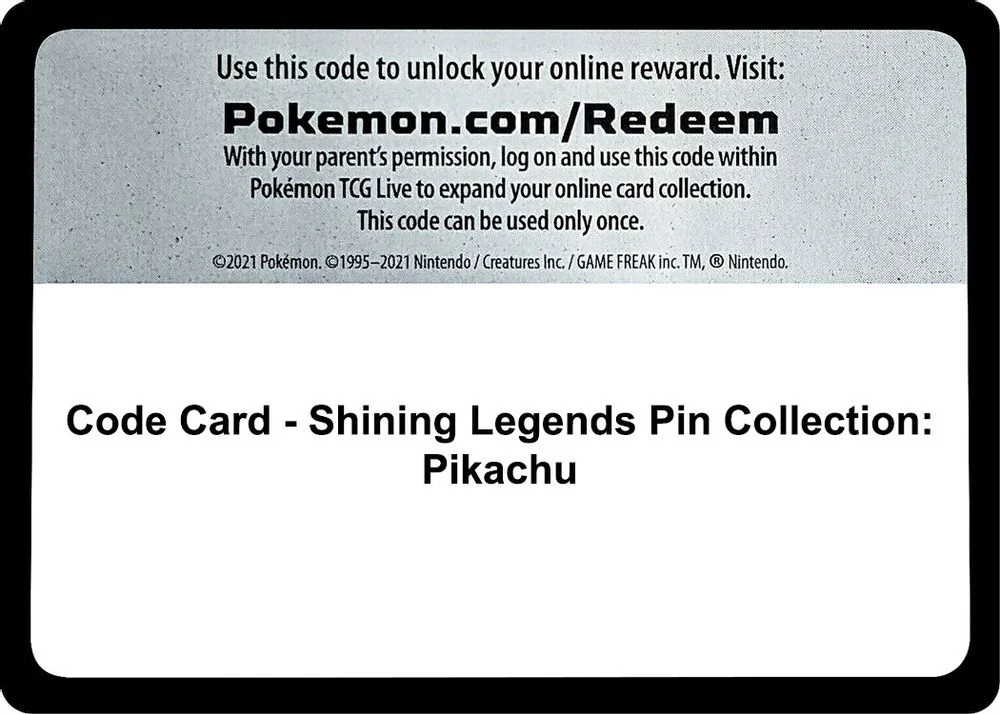 Code Card - Shining Legends Pin Collection: Pikachu