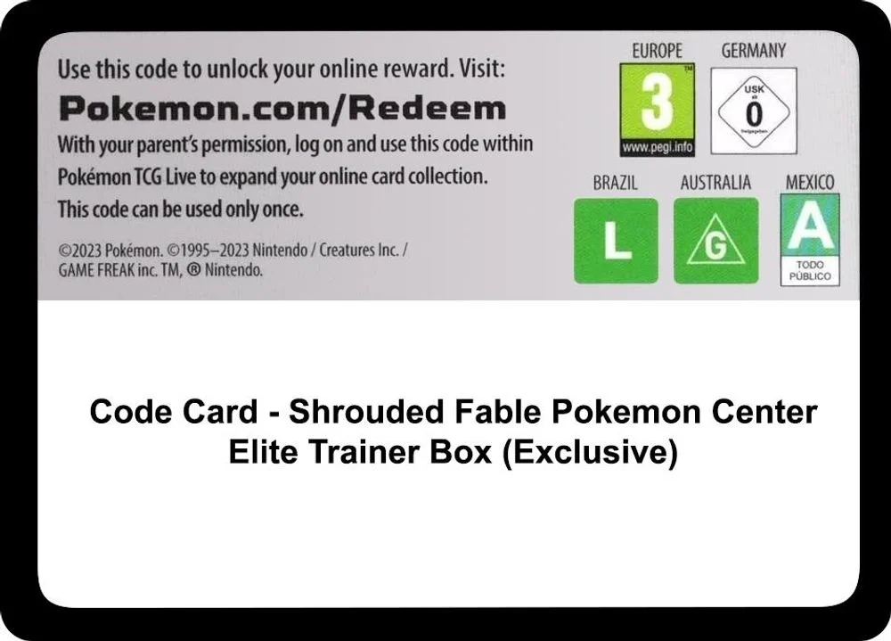 Code Card - Shrouded Fable Pokemon Center Elite Trainer Box (Exclusive)