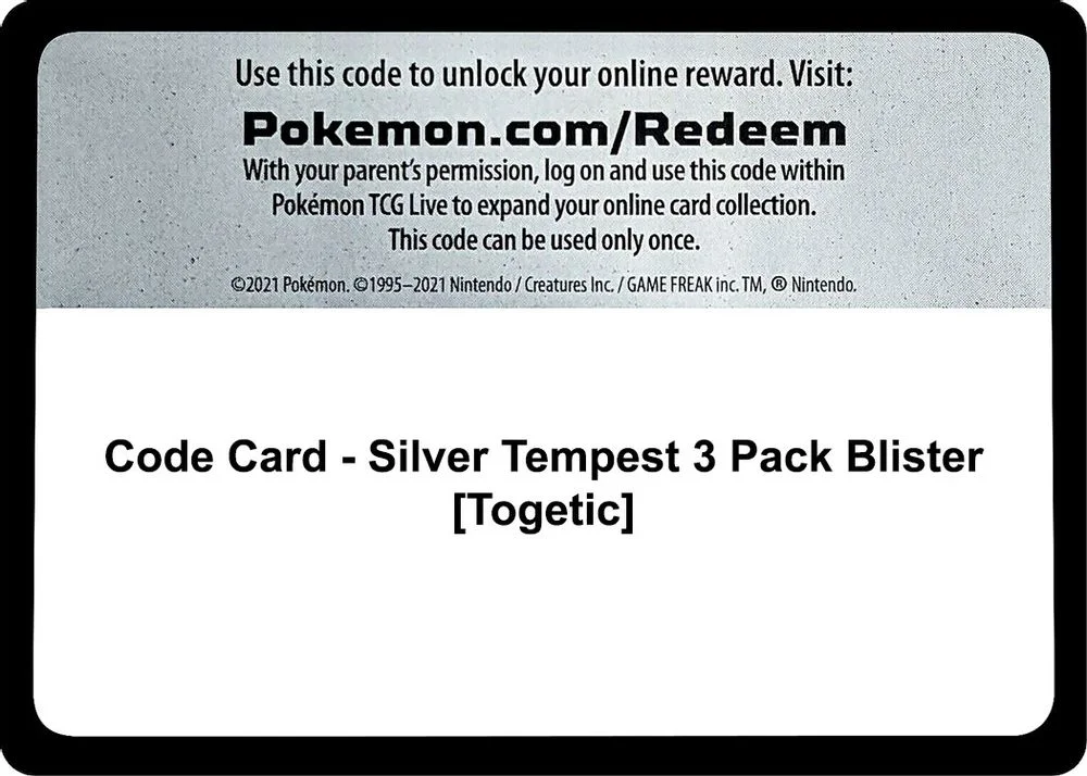 Code Card - Silver Tempest 3 Pack Blister [Togetic]