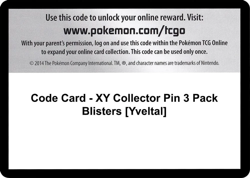 Code Card - XY Collector Pin 3 Pack Blisters [Yveltal]