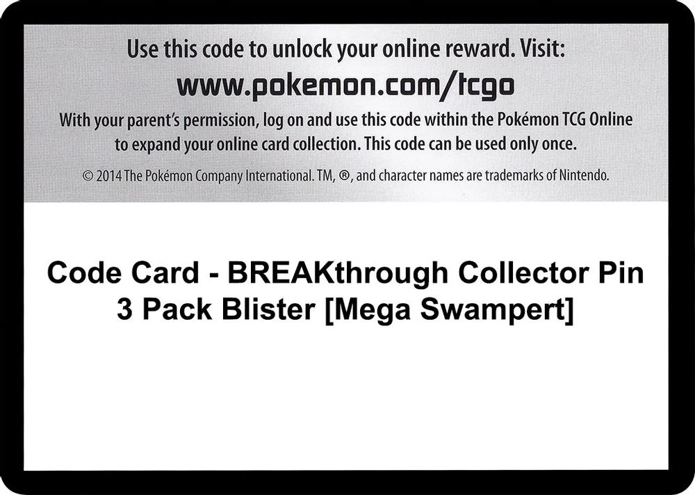 Code Card - BREAKthrough Collector Pin 3 Pack Blister [Mega Swampert]