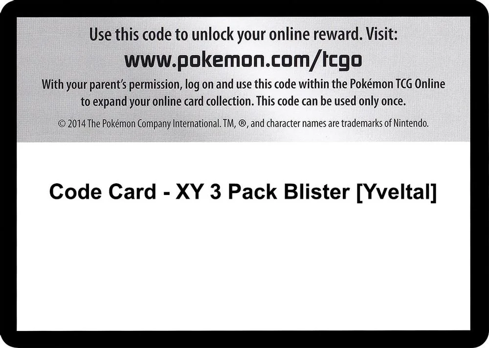 Code Card - XY 3 Pack Blister [Yveltal]
