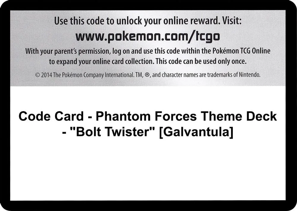 Code Card - Phantom Forces Theme Deck - "Bolt Twister" [Galvantula]